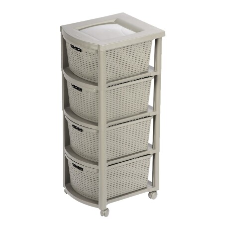 Cajonera Organizador Rimax Símil Rattan con 4 Cajones Altos Taupe