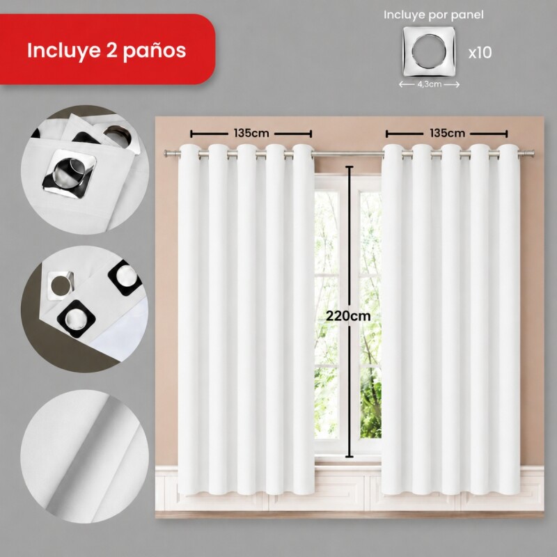 Cortina 100% Blackout set 2 paños 135 x 220 BLANCO