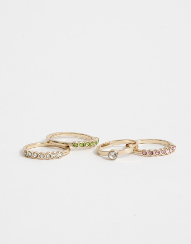 Sets Anillos Strass Multicolor Set De Anillos Con Strass - Dorado