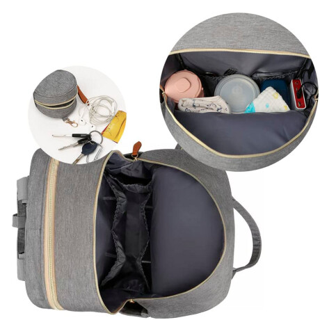 Mochila Bolso Maternal Con Cuna Bebé Cambiador Gris