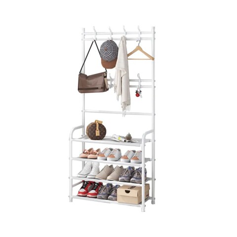 Rack Multifuncional Zapatero Y Perchero Organizador Estantes Color Blanco PER005 Rack Multifuncional Zapatero Y Perchero Organizador Estantes Color Blanco PER005