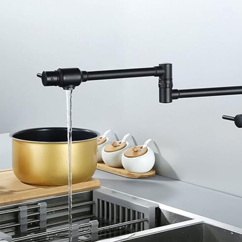 Griferia De Mesada De Cocina Llena Ollas Monocomando De Cocina Negro Mate Solo Agua Fria 000