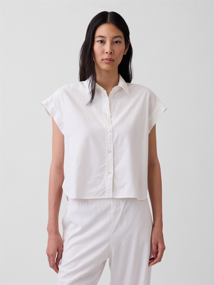 Camisa Lino Marga Corta Mujer - New Off White 