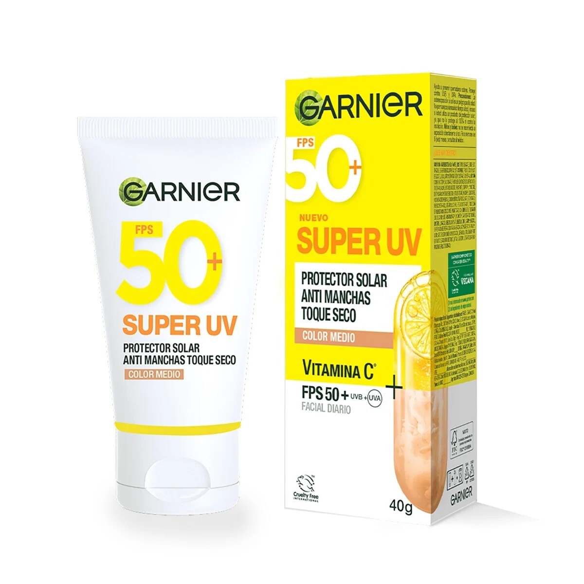 Protector Solar Facial Vitamina C FPS 50+ Color Medio 40 g - Garnier Skin Active Super UV 