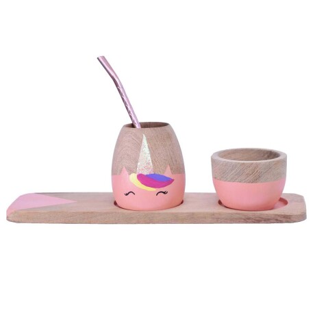 Set Tabla, Cuenco Y Mate Unicornio Rosado Set Tabla, Cuenco Y Mate Unicornio Rosado