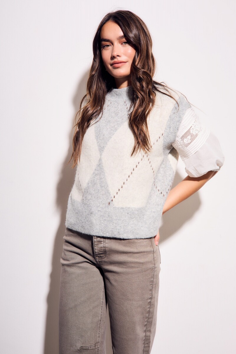 Chaleco Rombos Gris Melange