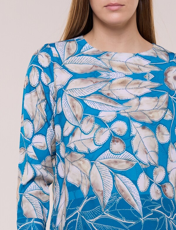 Blusa De Caída Fluida Con Escote Redondo TURQUESA/MULTI