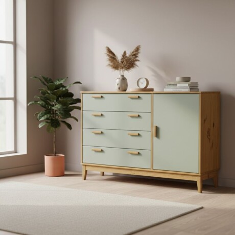 CÓMODA CAJONERA GUARDARROPA 4 CAJONES 1 PUERTA EN MADERA MACIZA VERDE