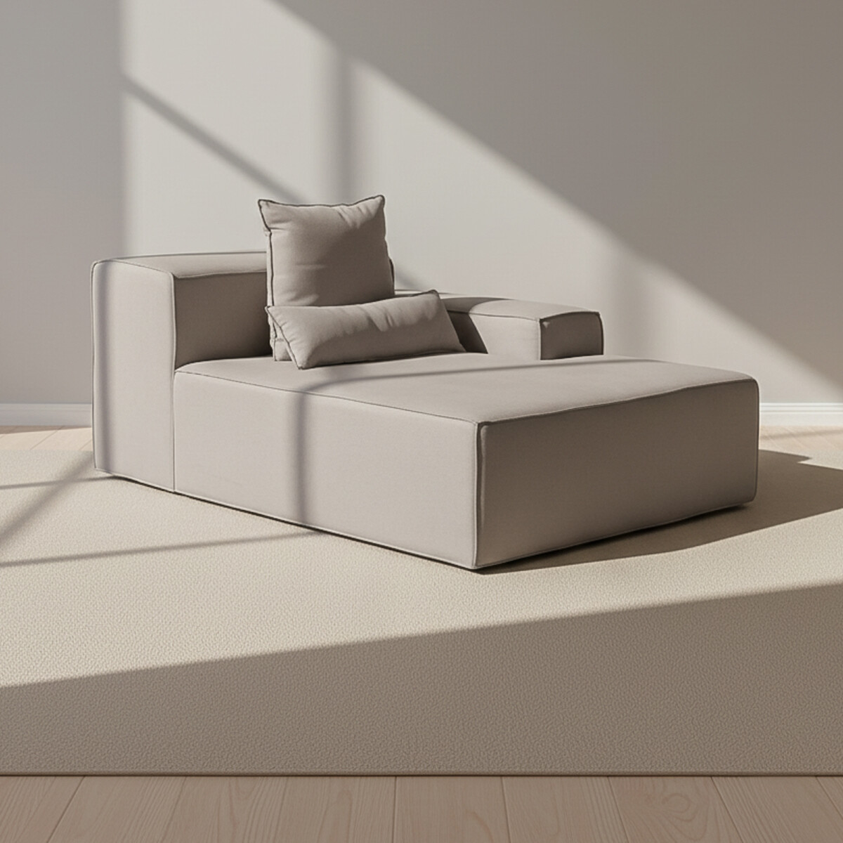 SOFÁ KAI - 1 CUERPO TELA GRIS MODULAR CHAISE CON BRAZO DERECHO 