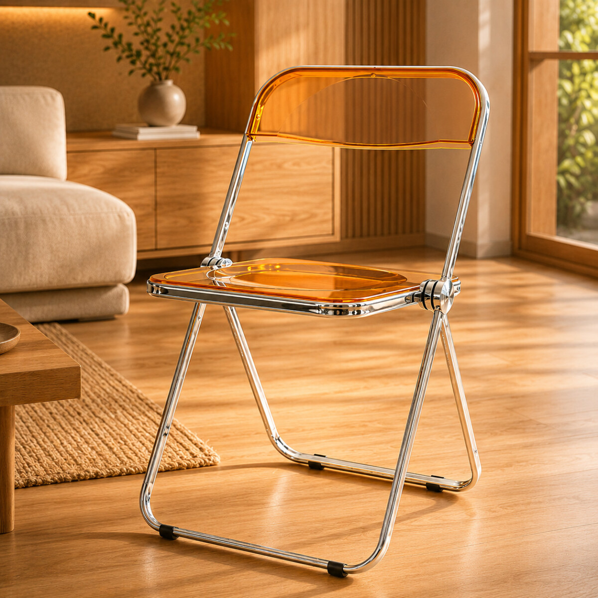 Silla Comedor ComboHome Plegable Umea Acrílico Retro Cromada - Marrón 1 