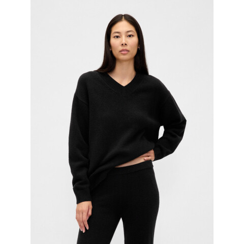 CASHSOFT VNECK PO BLACK