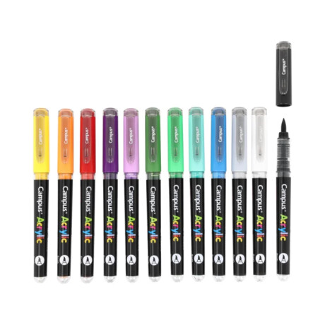 Marcador Campus Acrylic punta Pincel x 12 - Colores Vivos Marcador Campus Acrylic punta Pincel x 12 - Colores Vivos