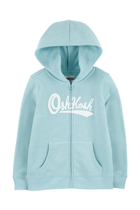 Campera de algodón, con capucha y logo, celeste. Talles 6-14 Sin color