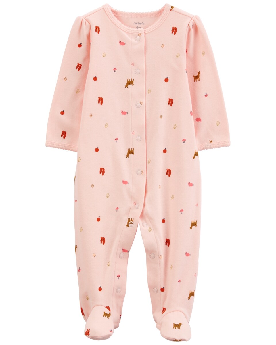 Pijama una pieza de algodón, con pie, rosado 