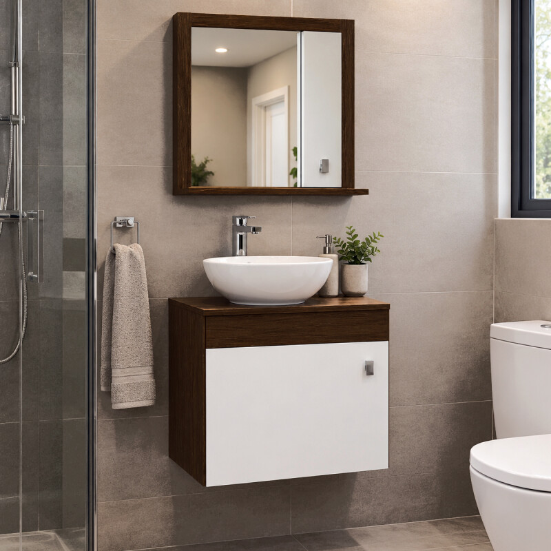 Mueble De Baño 1419 Artecas Bacha Acrílica + Espejo Blanco Sintra Mueble De Baño 1419 Artecas Bacha Acrílica + Espejo Blanco Sintra