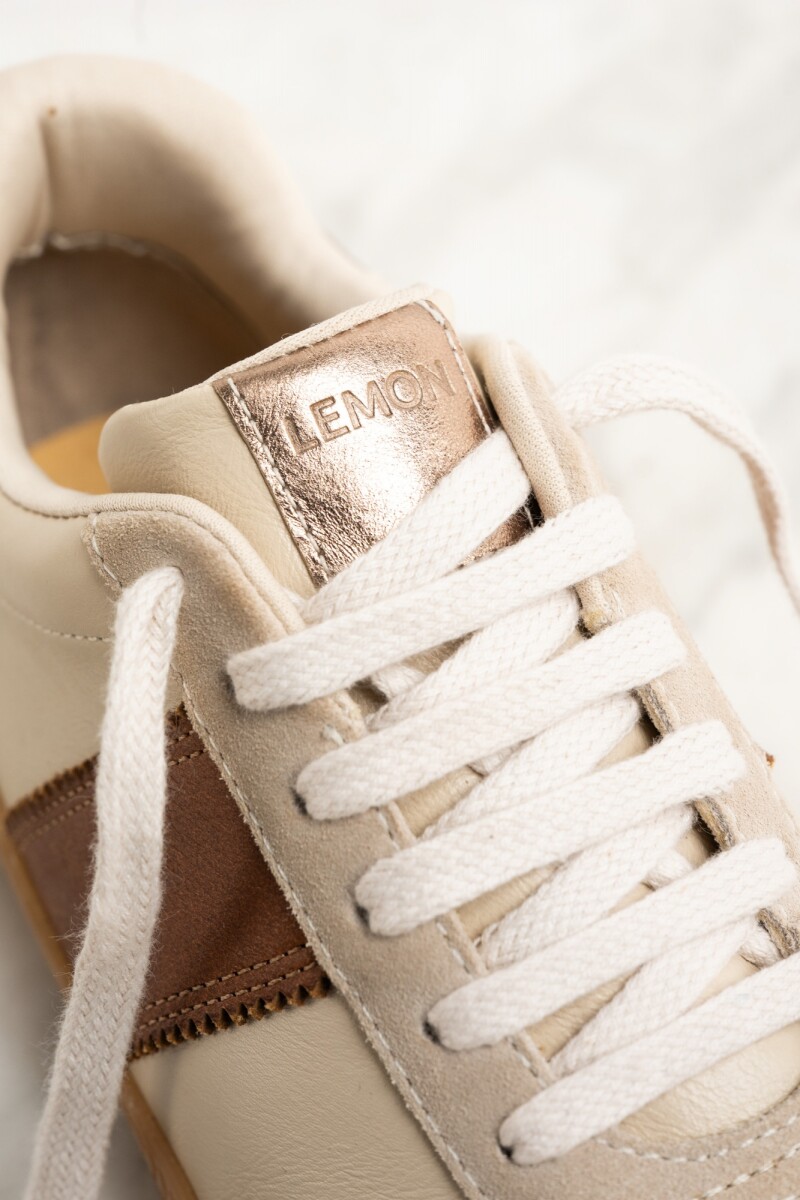 Zapatilla Combinada Cuero Nácar