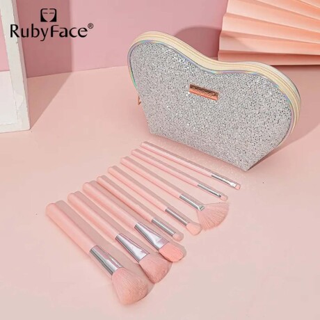 Set Completo cepillos para Maquillaje 8 Piezas con Estuche Plateado