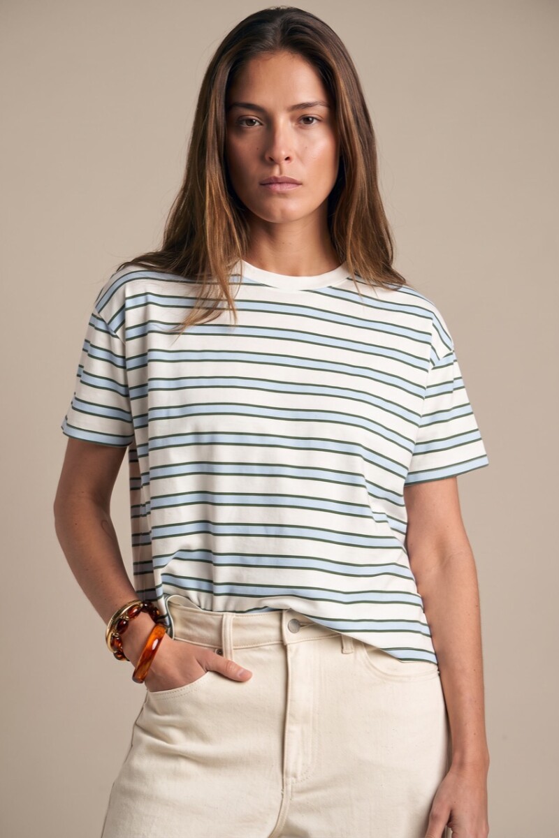 Remera Rayada Algodón Celeste