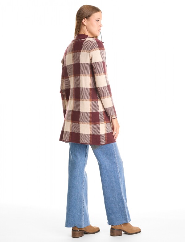 Cardigan Solapa Cuadros MULTI/BORDEAUX