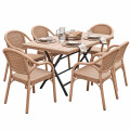 Mesa Comedor Plegable Exterior 1.20m + 6 Sillas Jardin Beige