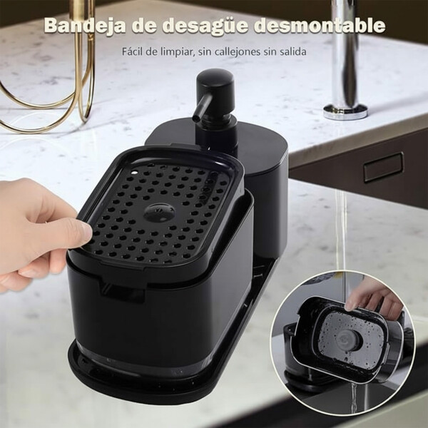 Dispensador de Jabón 4 en 1 Cocina Baño Jabón Detergente Color Negro