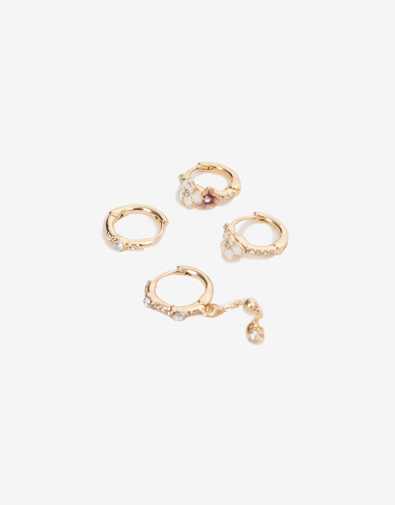Aros Argollas Set Color Set De Argollas Con Strass - Dorado