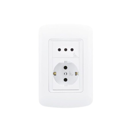 PLAQUETA SCHUKO + TOMA C/SEG BLANCO - ATENEA PLUS Tomacorriente Schuko 2P+T más Toma 2P+T con Seguro Atenea Plus