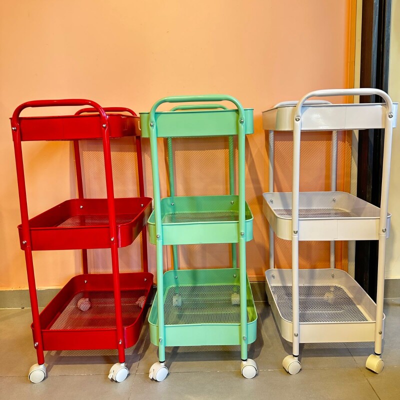 ZZ01 Carro Organizador Metálico 3 Estantes Y Ruedas 42x30x73cm - Rojo