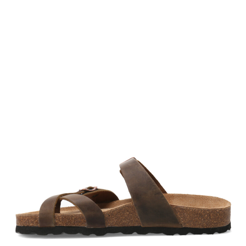 Sandalia de Mujer Freeway Casual 2 Hebillas Marrón Habana (Cuero Graso)