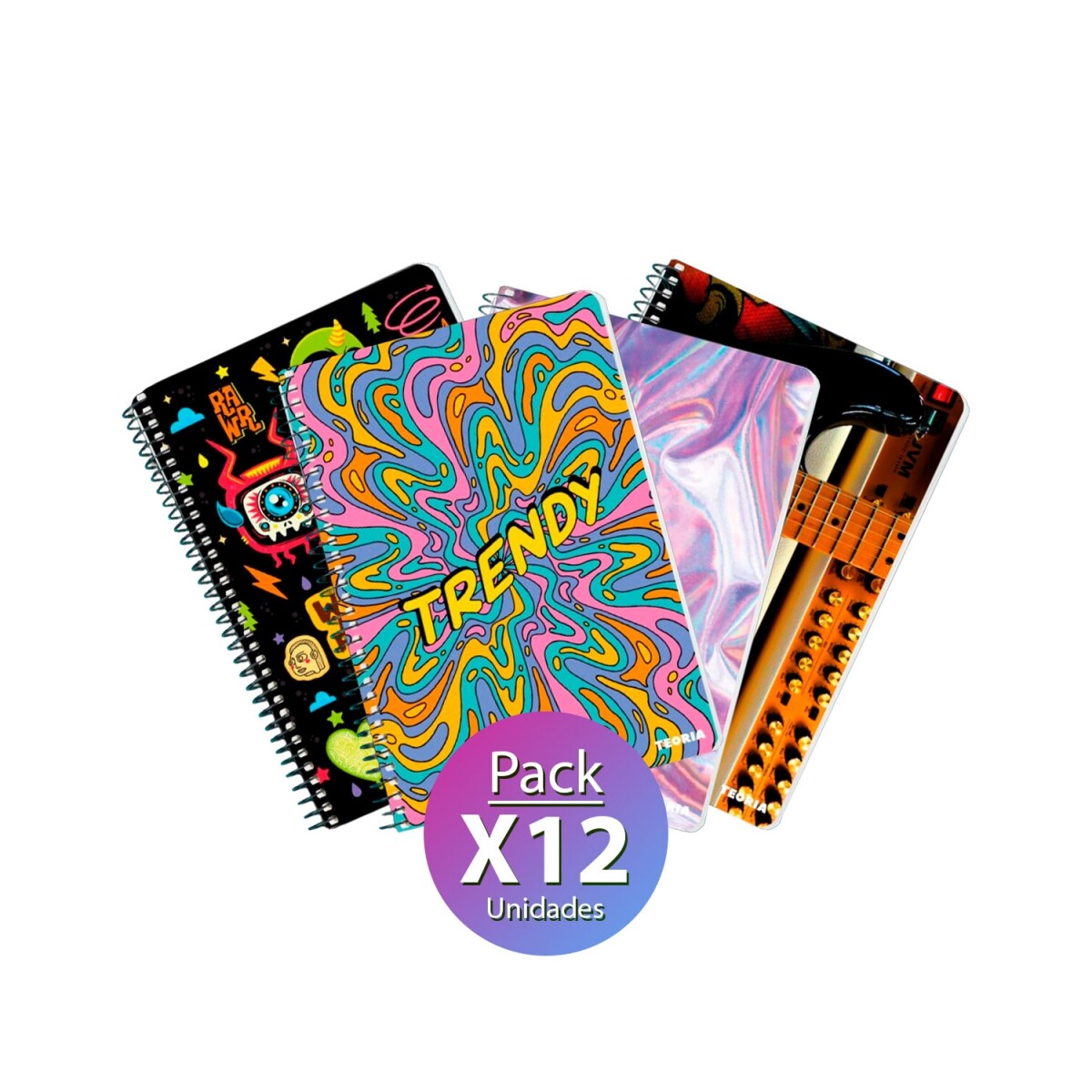 Pack de 12 Cuadernolas Teoría+ de tapa dura 100 hojas 18 Diseños Surtidos - variado 