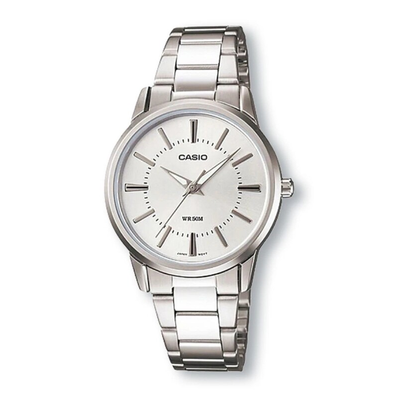 Reloj Casio LTP1303D-7AVDF para dama con correa de acero Plateado