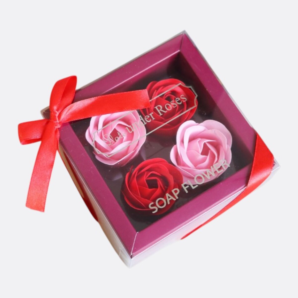 Set Arreglo De Jabones Diseño Rosas x4 - Rojo/Rosa 
