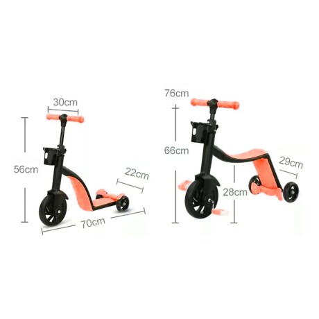 Bicicleta Monopatín Triciclo 3 en 1 Ajustable para Niños Naranja
