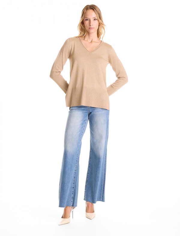 Buzo Esc V Lurex BEIGE OSCURO