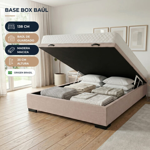 Base para Sommier Colchón Baul 2 Plazas - 138 x 188 x 35 cm - Estructura Madera Maciza - Beige Base para Sommier Colchón Baul 2 Plazas - 138 x 188 x 35 cm - Estructura Madera Maciza - Beige
