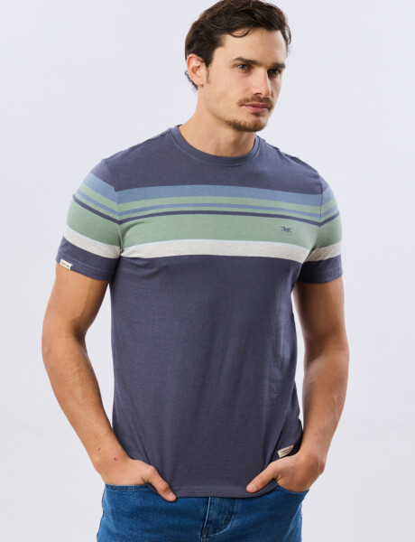 REMERA RAYADA DE ALGODÓN Azul