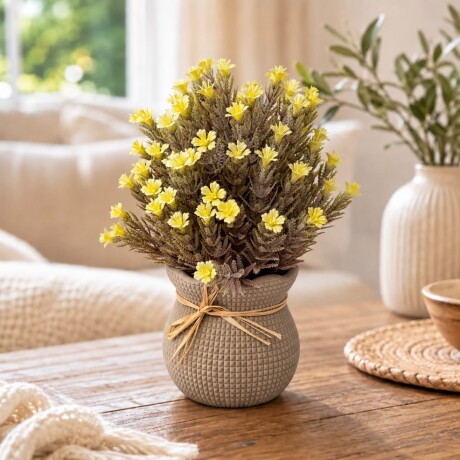 Planta Artificial con Flores Amarillas y Maceta Decorativa con Lazo Altura 25cm Planta Artificial con Flores Amarillas y Maceta Decorativa con Lazo Altura 25cm