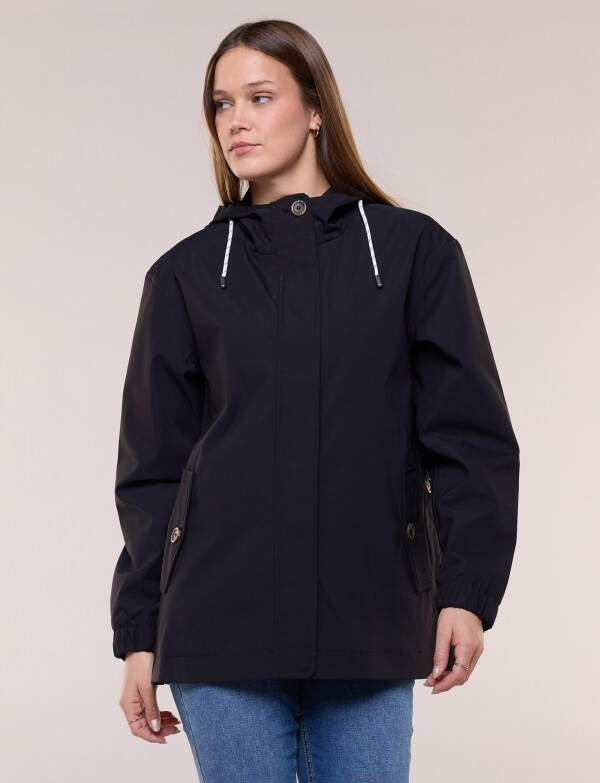 Gabardina Con Capucha Impermeable NEGRO