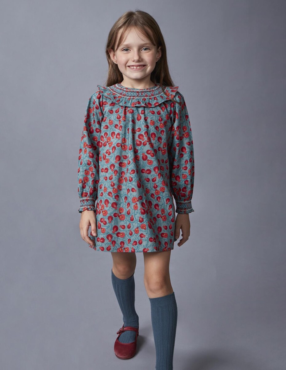 Vestido Cuello Nido De Abeja - Turquesa 