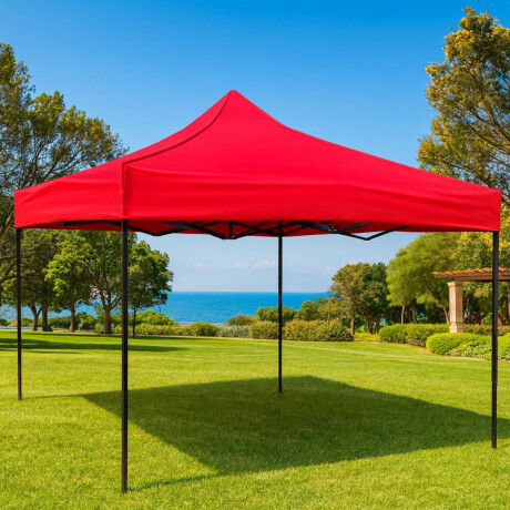 Gazebo 3x3 Impermeable con Estructura de Hierro y Techo PP/UV Rojo