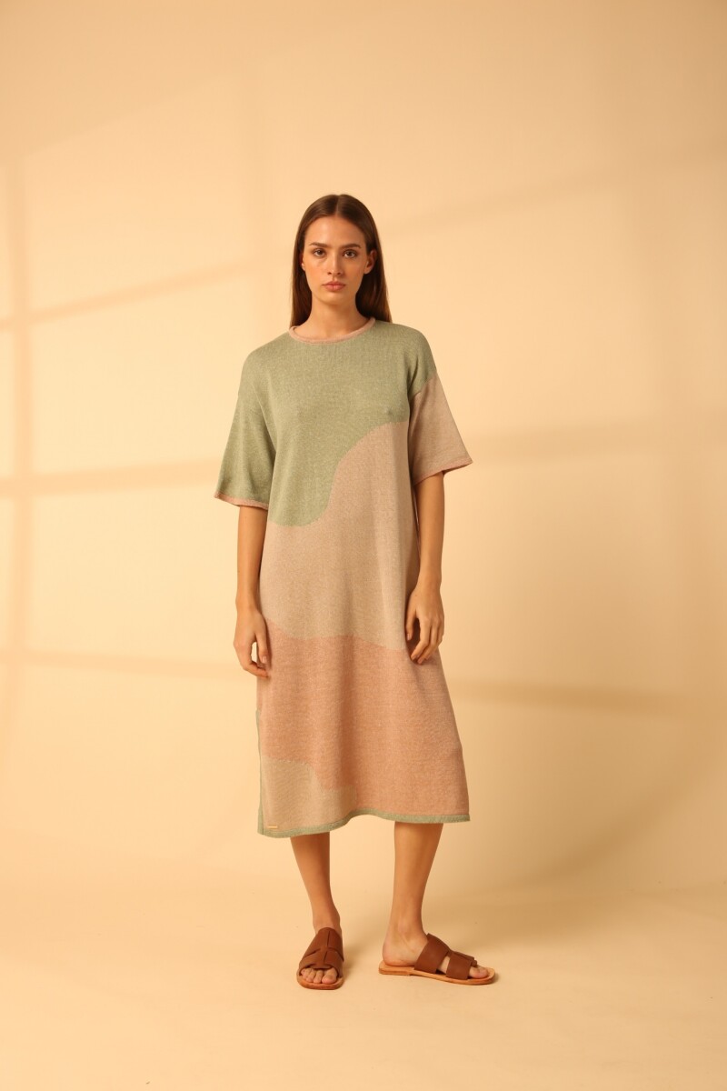 VESTIDO PAMALI Beige Y Verd