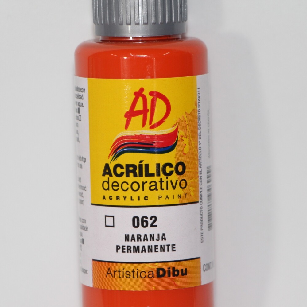 PINTURA ACRILICA ARTISTICA DIBU 60 ML. DIFERENTES COLORES COLOR NARANJA PERMANENTE 062