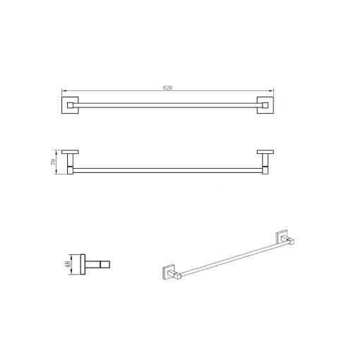 Toallero Barral Simple 60Cm Cromado 000