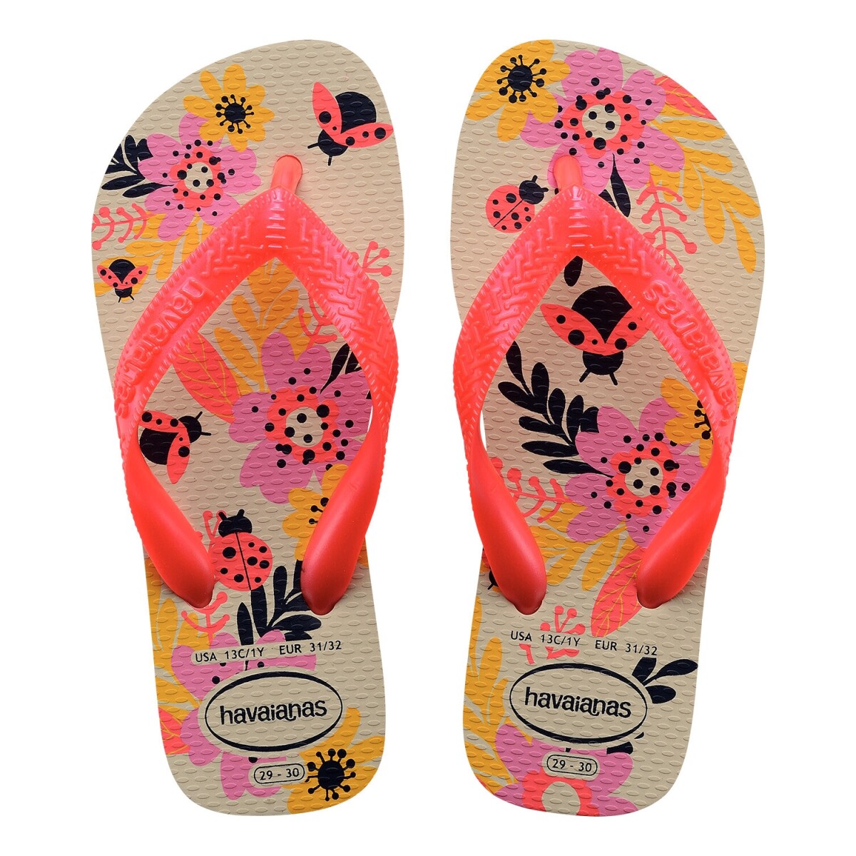 Chancletas Ojotas Havaianas Kids Flores originales - BEIGE STRAW 