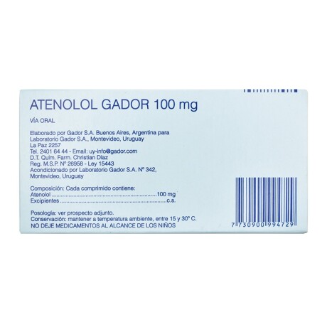 Atenolol 100 Mg 30 Comprimidos Gador Atenolol 100 Mg 30 Comprimidos Gador