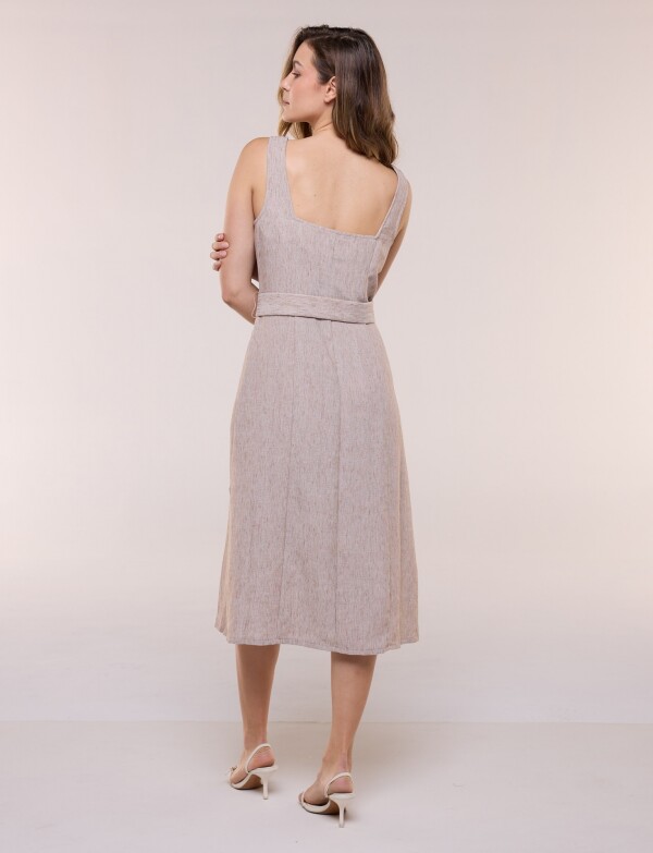 Vestido Midi Camisero Con Cinto TOSTADO