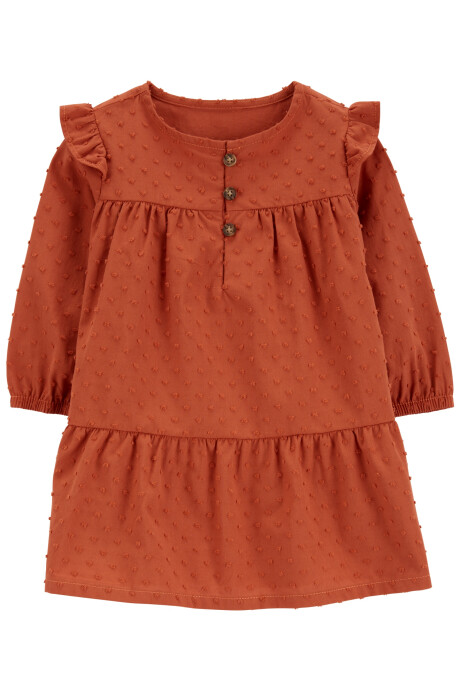 Vestido de algodón con textura, mangas con volados Sin color