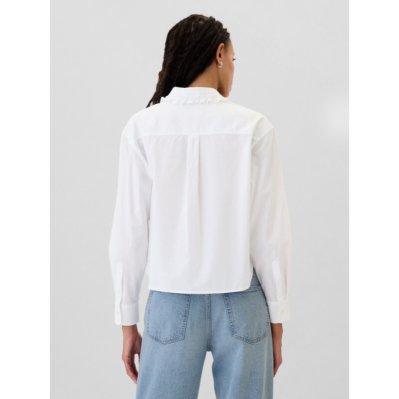 V-LS CROPPED POPLIN SHIRT RUFFLE OPTIC WHITE
