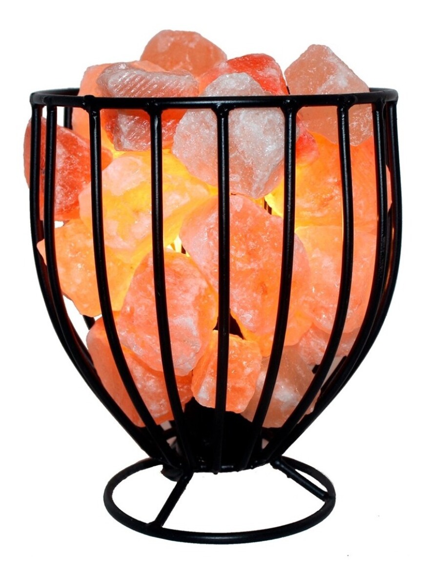 Lampara De Sal Luz Del Himalaya Soporte Metal Fanal Cesta! - Naranja 