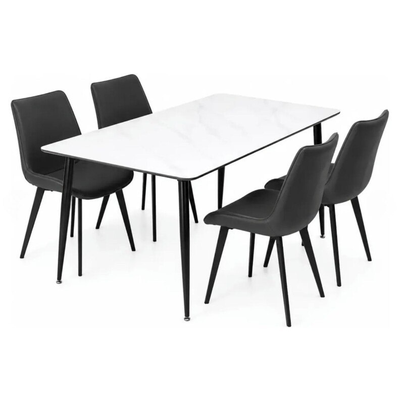 Juego de comedor mesa mármol + 4 sillas en ecocuero Blanco marmol